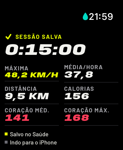 Resumo da sessão no Apple Watch, salvo no Saúde